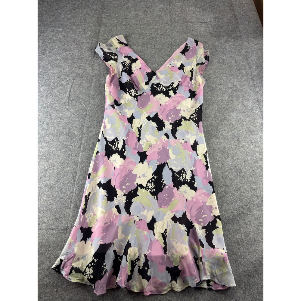 Ann Taylor Floral V-Neck Flutter Sleeve Midi Dress Purple Pink Green Womens 6